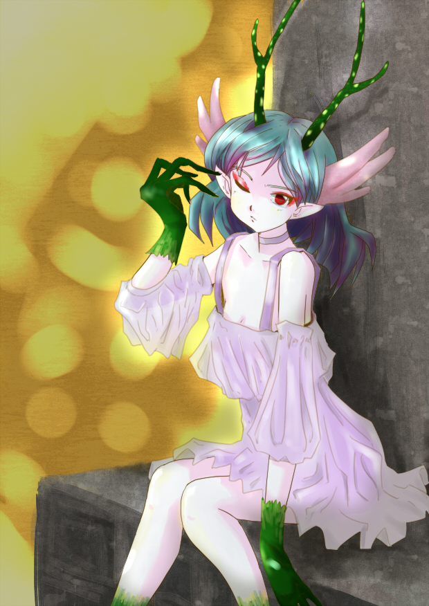 antlers, bare_shoulders, breasts, c_(control), c_the_money_of_soul_and_possibility_control, choker, cleavage, detached_sleeves