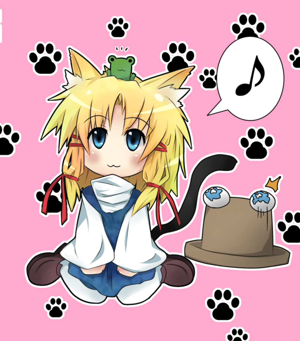 :3, animal_ears, animal_on_head, blonde_hair, blue_dress, blue_eyes, blush, cat_ears