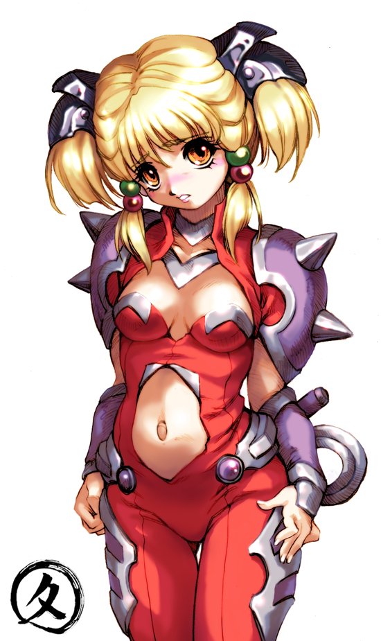 blonde_hair, blush, breasts, collarbone, cosplay, hair_bobbles, hair_ornament, hisahiko