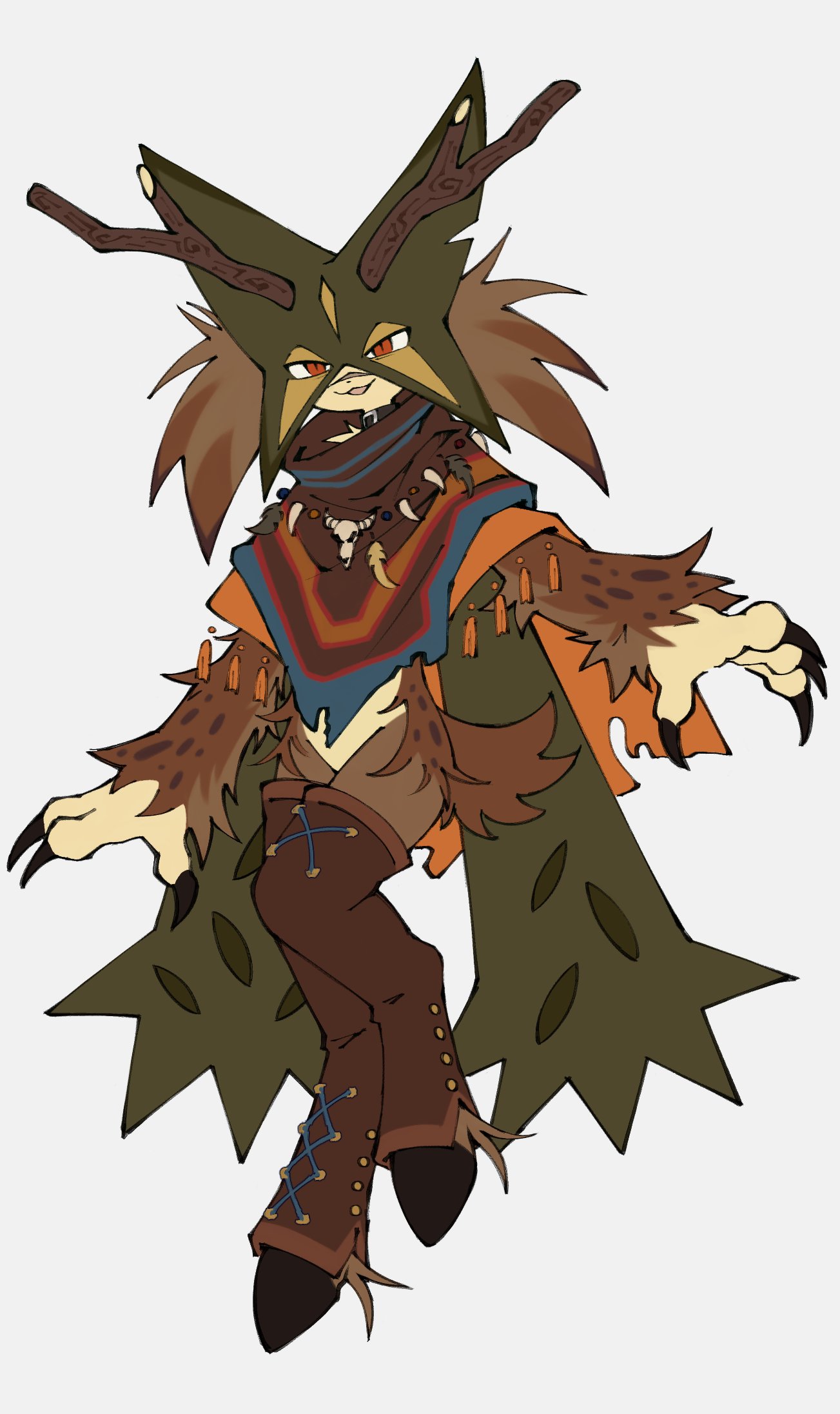 1other, animal_hands, antlers, body_fur, boots, brown_boots, brown_fur, brown_hair