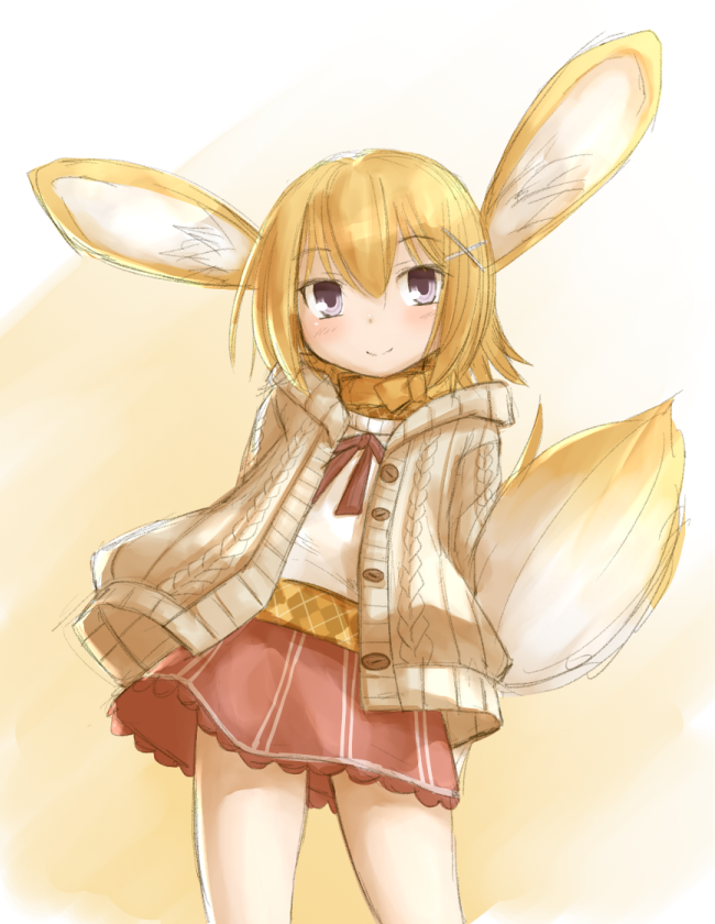 1girl, animal_ears, blonde_hair, breasts, emil_chronicle_online, grey_eyes, hair_ornament, hairclip