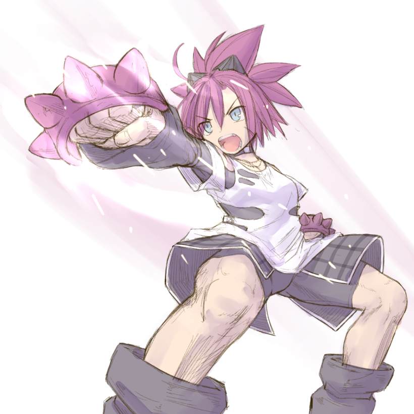 1girl, bike_shorts, black_boots, black_bow, black_collar, black_shirt, black_skirt, blue_eyes
