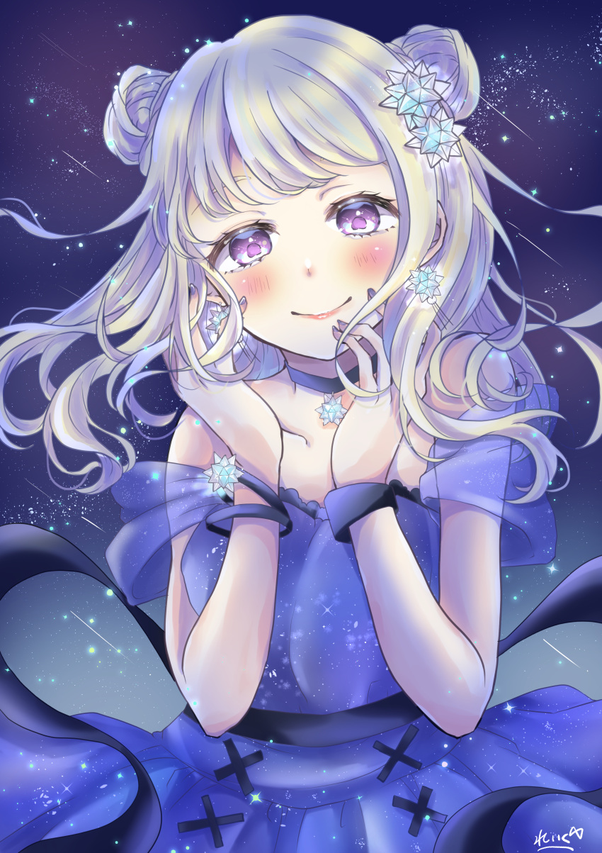 1girl, absurdres, bare_shoulders, black_sash, blonde_hair, bracelet, choker, closed_mouth