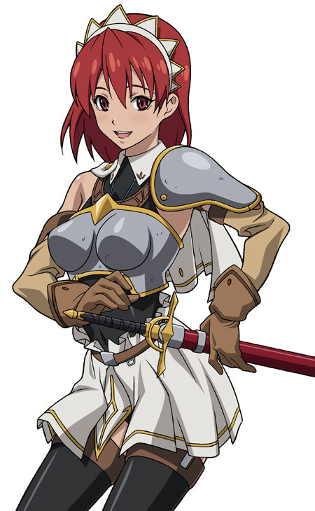 cecily_cambell, cecily_campbell, exif_thumbnail_surprise, red_hair, redhead, seiken_no_blacksmith, short_hair, skirt, solo, sword, takapiko, thigh-highs, thighhighs, weapon