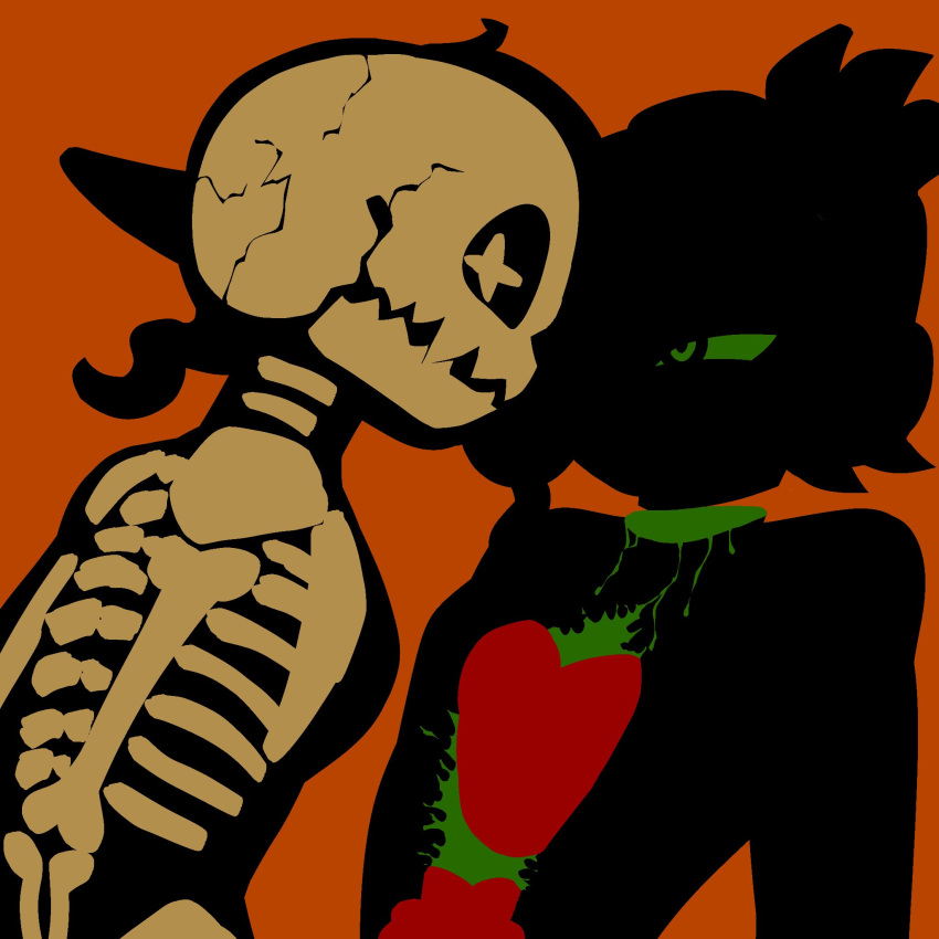 2girls, blood, blood_on_chest, boffix, breasts, colored_sclera, cracked_skull, disembodied_head