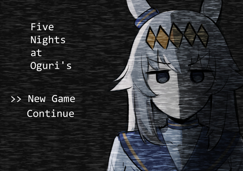 1girl, animal_ears, ear_ornament, english_text, five_nights_at_freddy's, grey_hair, hair_between_eyes, highres