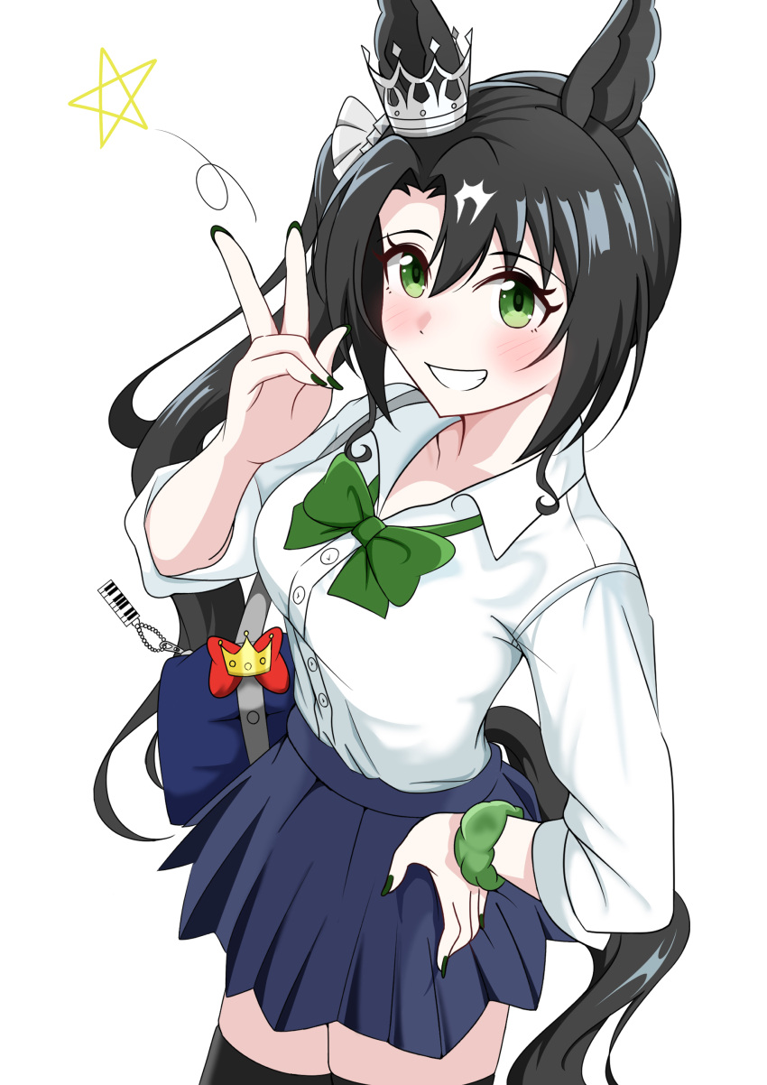 1girl, absurdres, abyss_kpn_(ki), alternate_costume, animal_ears, bag, black_hair, black_thighhighs
