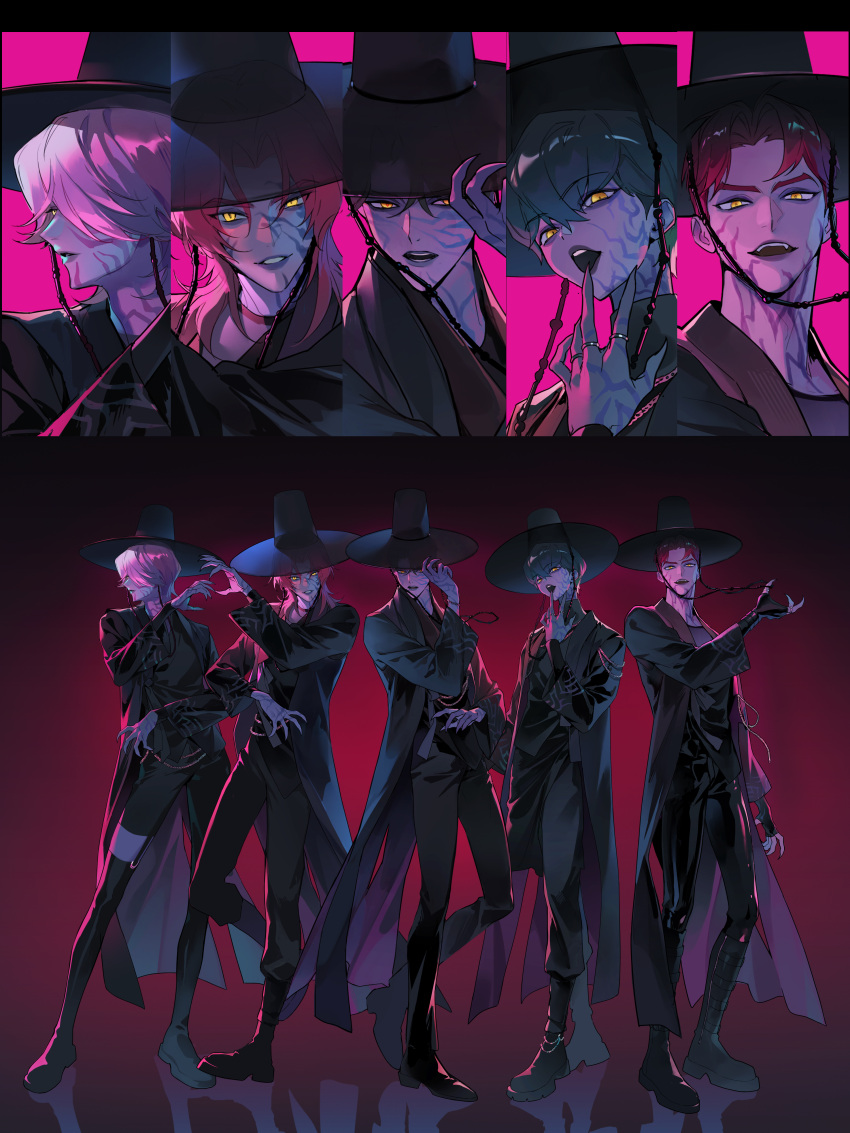 5boys, abby_(kpop_demon_hunters), absurdres, baby_(kpop_demon_hunters), black_hanbok, body_markings, commentary, demon