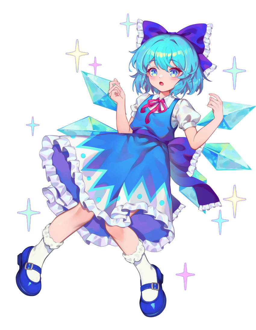 1girl, absurdres, blue_bow, blue_dress, blue_eyes, blue_hair, blue_shorts, blush