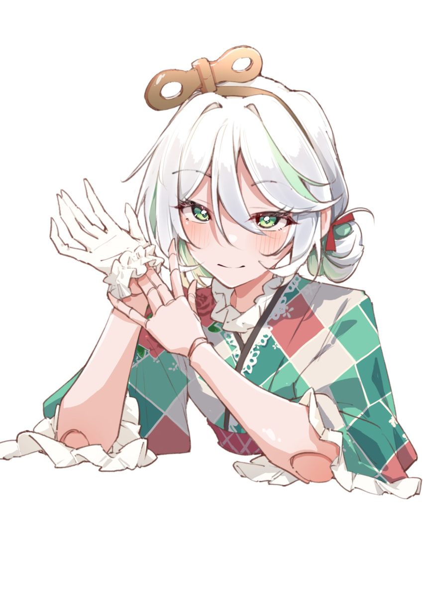 1girl, absurdres, airenif, argyle_clothes, argyle_kimono, blush, cecilia_immergreen, cecilia_immergreen_(new_year)