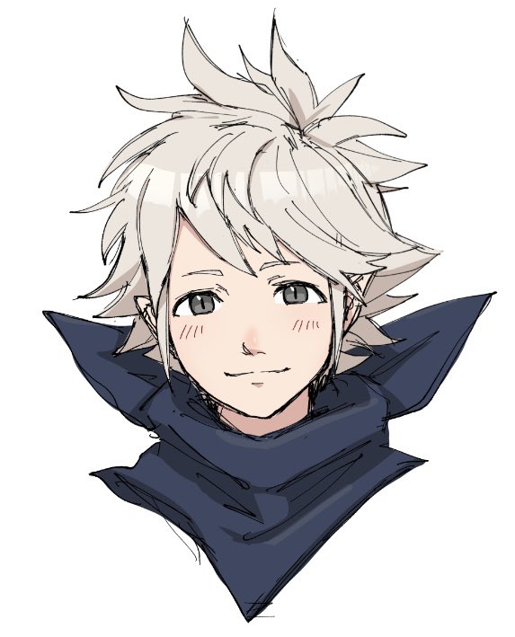 1boy, bandana, bandana_around_neck, blue_bandana, fire_emblem, fire_emblem_fates, grey_hair, grey_shirt
