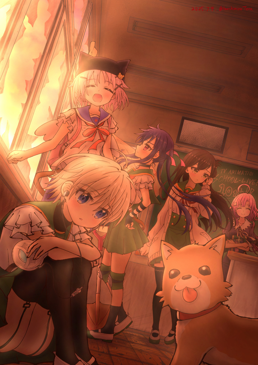 5girls, absurdres, ahoge, animal_collar, animal_ears, animal_hat, black_garter_straps, black_gloves