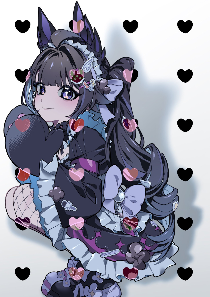 1girl, ahoge, blush, decora, enna_alouette, enna_alouette_(decora), fishnet_thighhighs, fishnets