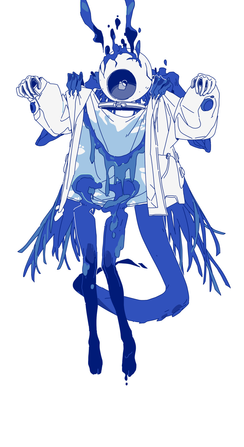 1girl, absurdres, alien, arknights, blue_skin, colored_skin, full_body, gloves