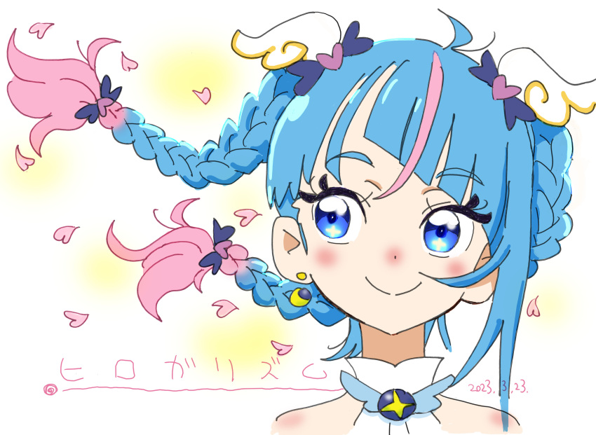 1girl, absurdres, alternate_hair_length, alternate_hairstyle, blue_eyes, braid, brooch, cherry_blossoms