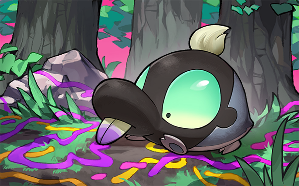 animal_focus, buck_teeth, full_body, grass, koroguchi, leaf, no_humans, official_art