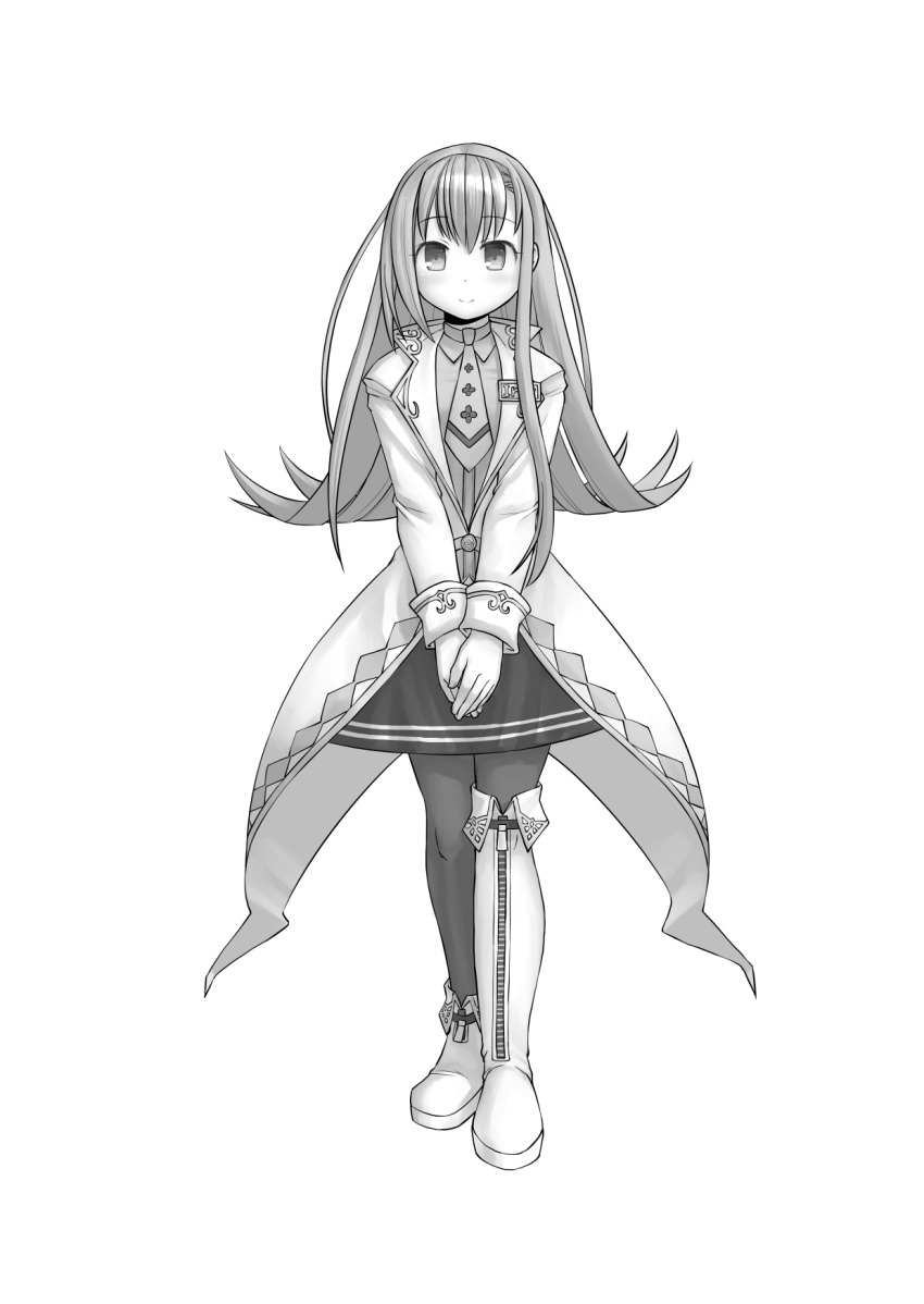 1girl, boots, dr._iris, emil_chronicle_online, flipped_hair, highres, id_card, jacket