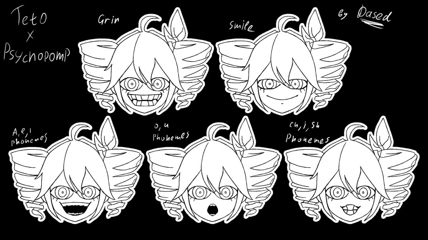 1girl, ahoge, bow, commentary, drill_hair, english_text, grin, hair_between_eyes