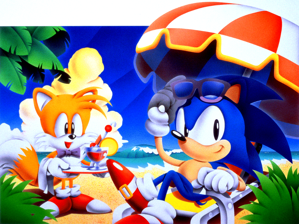 2boys, beach, beach_umbrella, black_eyes, blue_sky, bmp-to-png_conversion, closed_mouth, cup