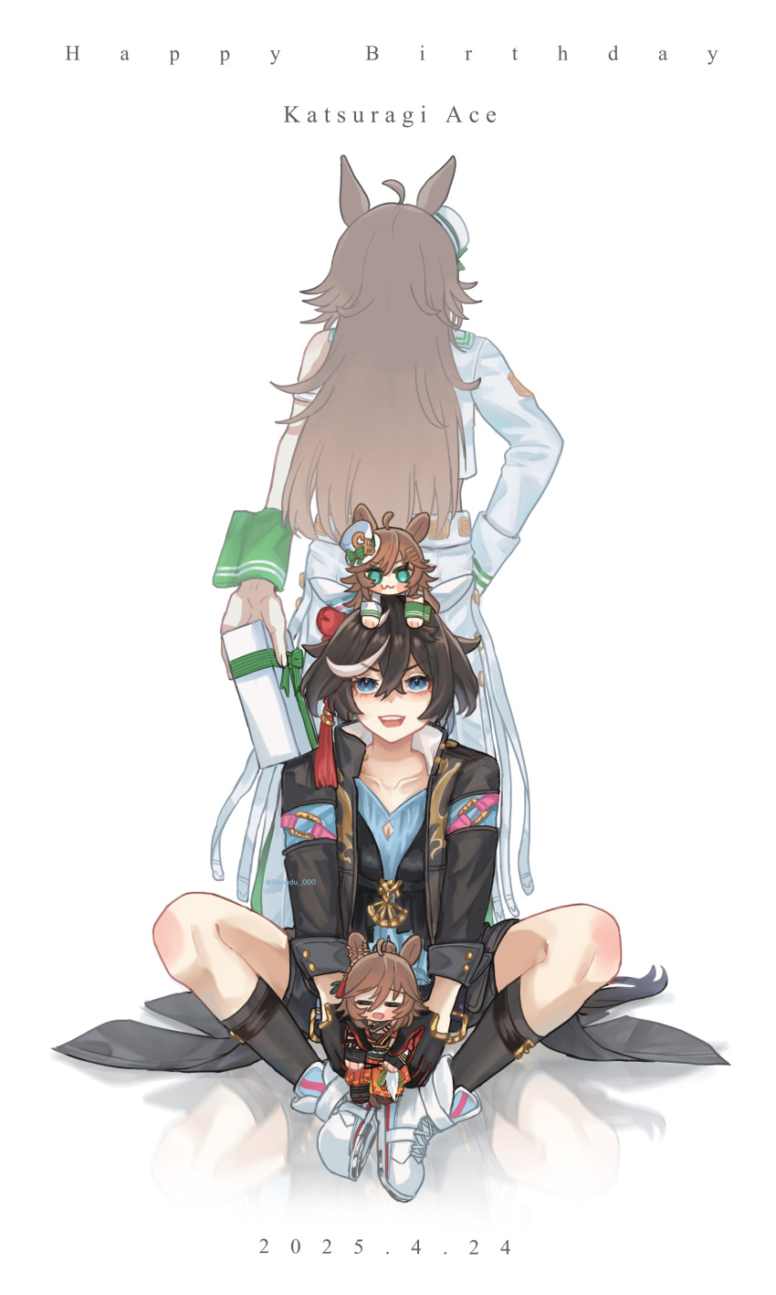 2girls, absurdres, ahoge, animal_ears, armband, black_hair, black_shoes, black_shorts