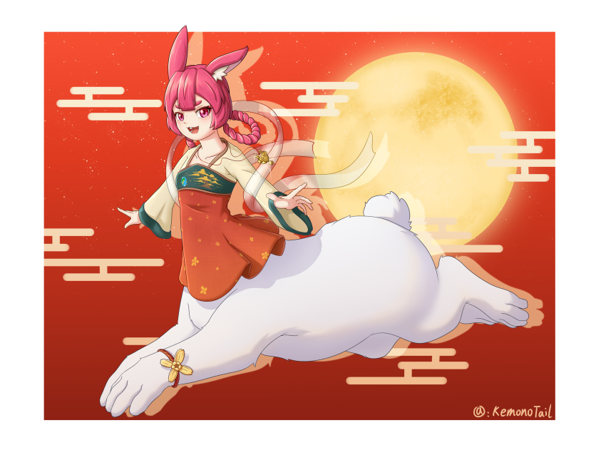 1girl, :d, absurdres, animal_ear_fluff, animal_ears, blunt_bangs, blush, braid