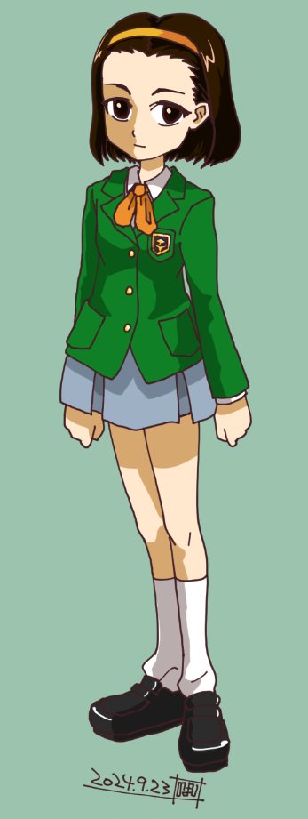 1girl, brown_eyes, brown_hair, clock_tower_(series), clock_tower_ghost_head, closed_mouth, dated, full_body
