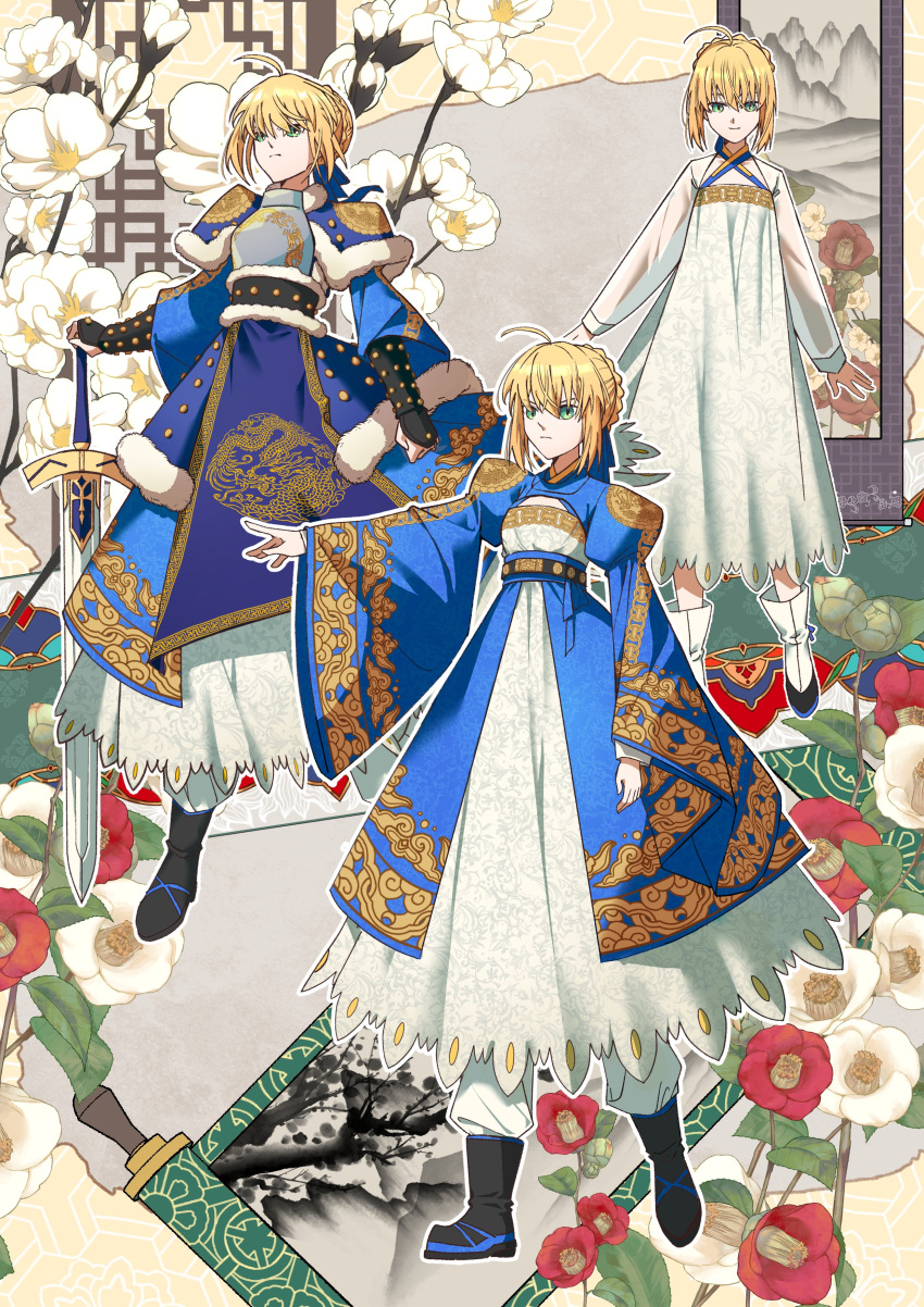 1girl, absurdres, ahoge, armor, armored_dress, artoria_pendragon_(fate), blonde_hair, braid
