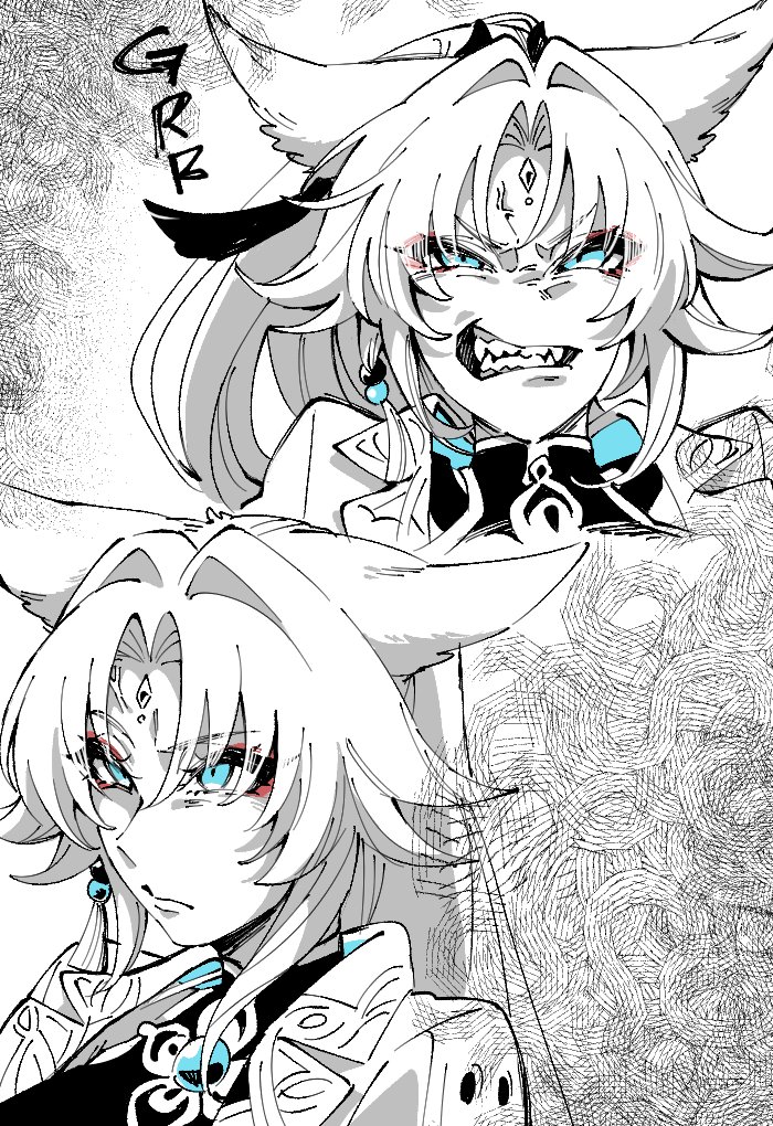 1girl, anger_vein, angry, animal_ears, ayunyan_pere, blue_eyes, clenched_teeth, close-up