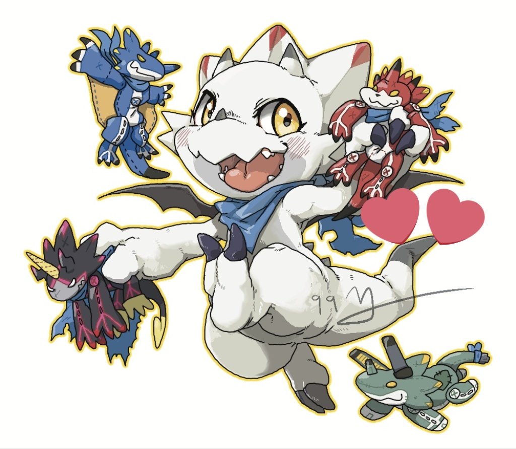 betelgammamon, digimon, digimon_(creature), full_body, gammamon, gulusgammamon, heart, holding