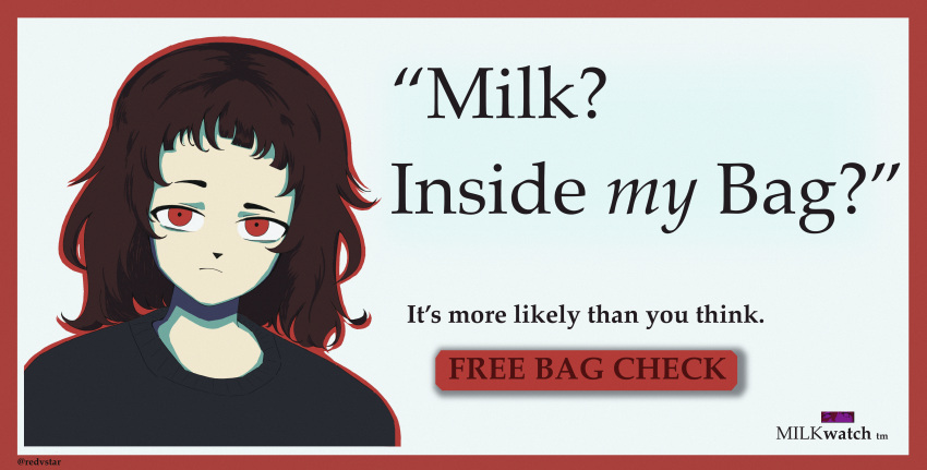 1girl, absurdres, black_sweater, border, brown_hair, english_commentary, english_text, forehead