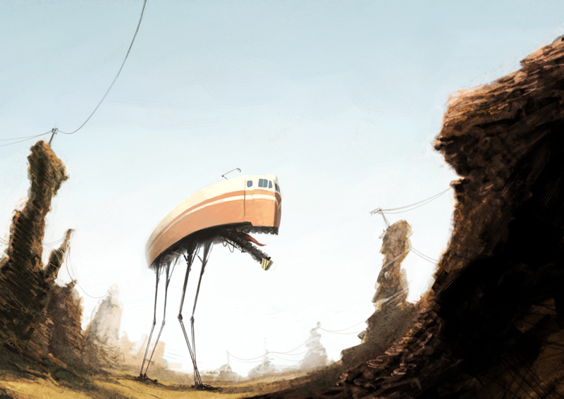 ldt, long_legs, machine, monsterification, open_mouth, original, rock, streetcar