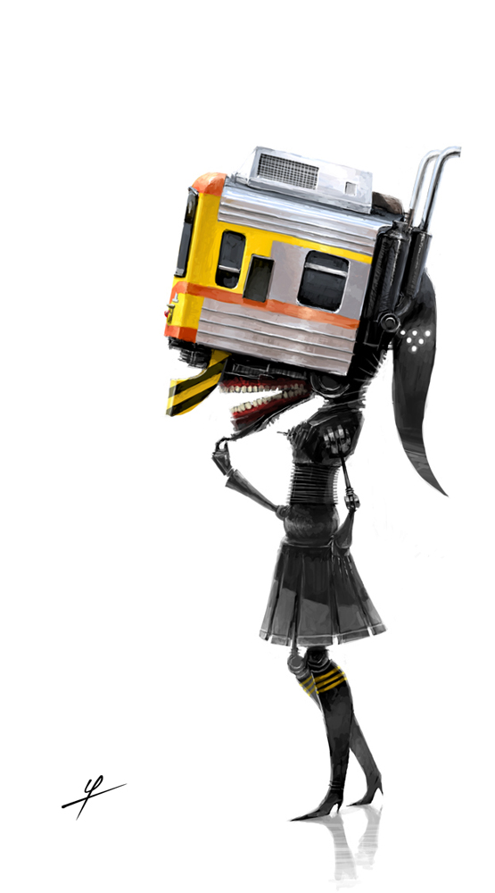 1other, finger_to_own_chin, full_body, high_heels, ldt, machine, original, simple_background