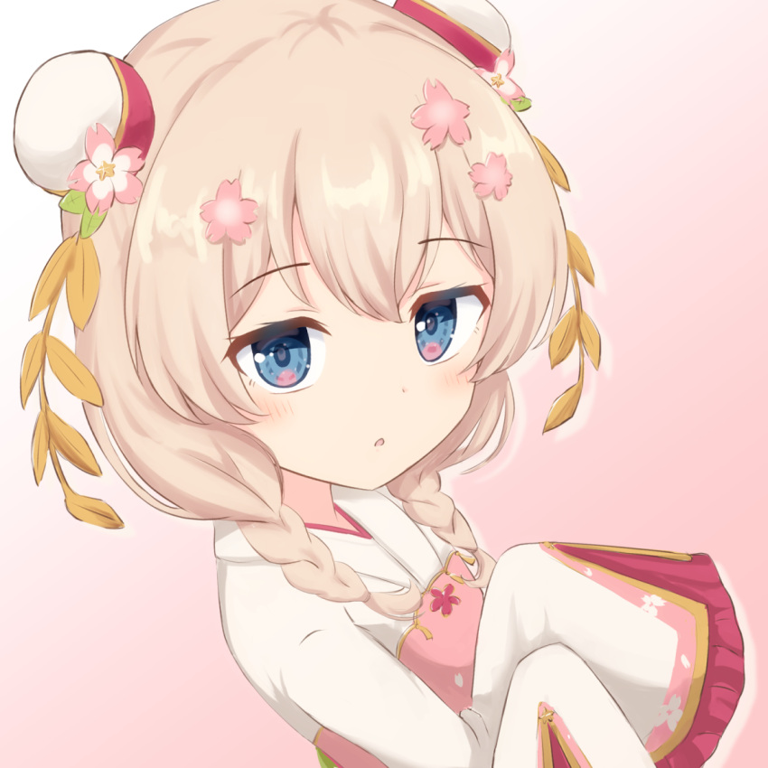 1girl, asumi_shuo, blonde_hair, blue_eyes, braid, double_bun, hair_bun, hair_ornament