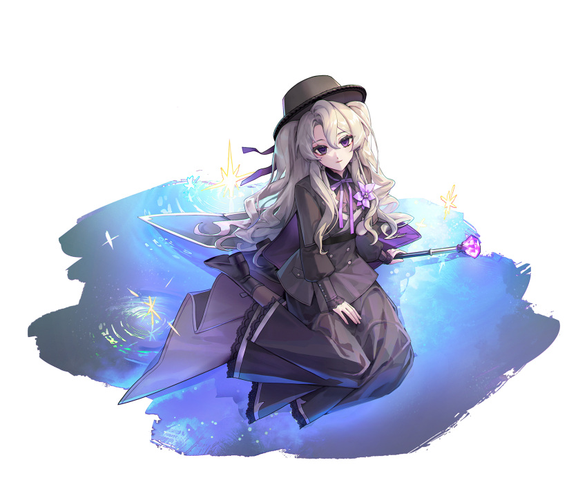 1girl, bamcream, black_boots, black_shirt, black_skirt, blonde_hair, boots, brown_hat