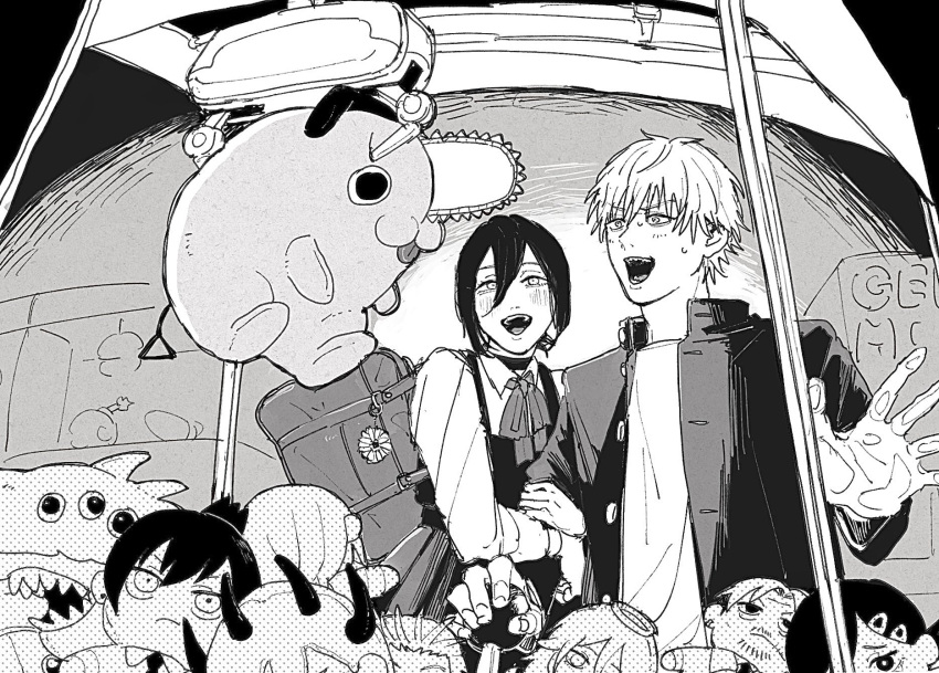 1boy, 1girl, angel_devil_(chainsaw_man), bag, bag_charm, blush, chainsaw_man, character_doll