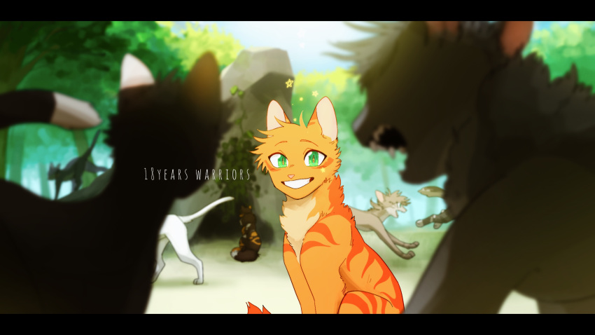 absurdres, animal, animal_focus, anniversary, cat, commentary_request, dustpelt, english_text