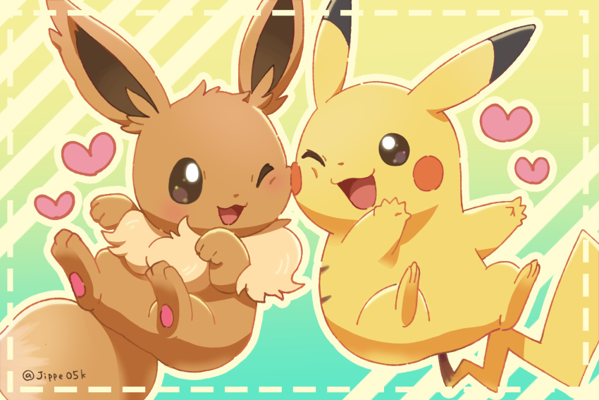 ;3, aqua_background, border, cheek-to-cheek, dashed_border, eevee, gradient_background, green_background