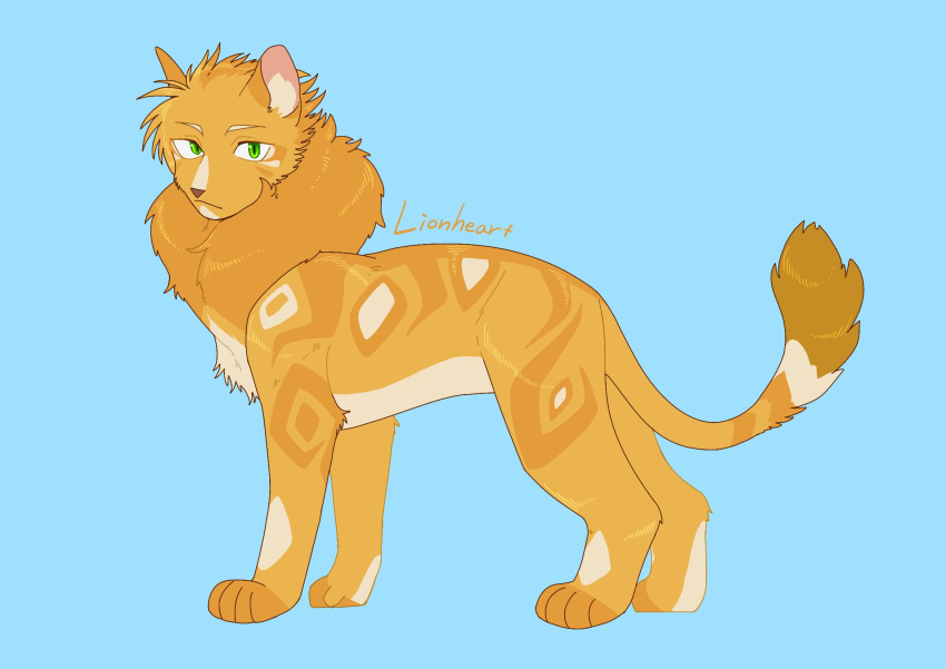 animal, animal_focus, blue_background, cat, character_name, commentary_request, fluffy, green_eyes