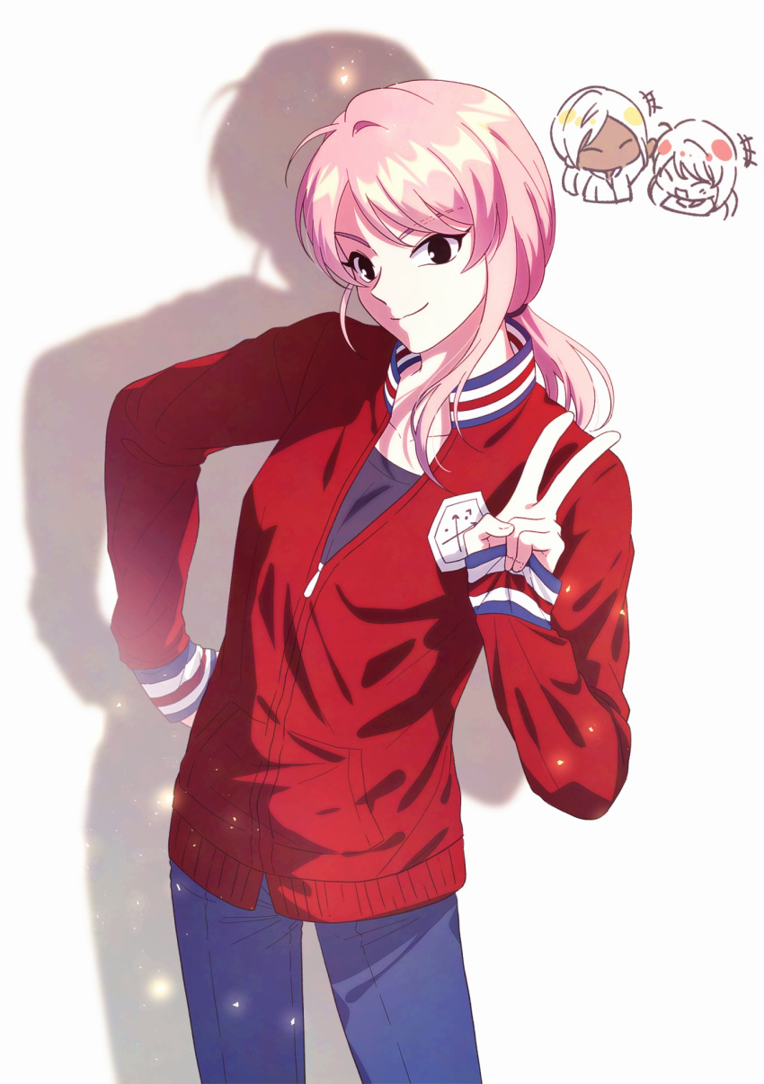 1boy, 1girl, black_eyes, blonde_hair, brother_and_sister, denim, gguck, gouenji_shuuya