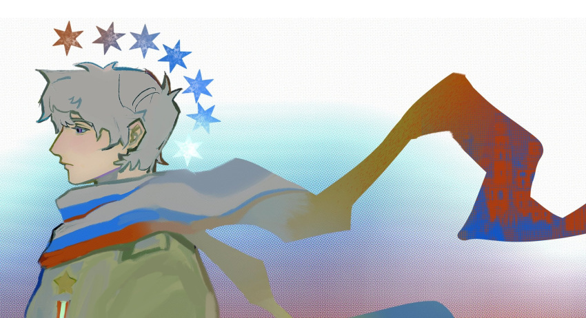1boy, axis_powers_hetalia, blue_background, closed_mouth, coat, colorful_background, floating_clothes, green_coat