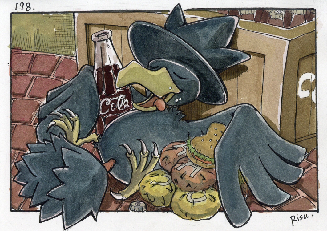 artist_name, bird, bottle, box, burger, coca-cola, food, murkrow