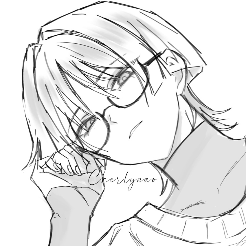 1boy, adjusting_eyewear, alternate_costume, bespectacled, blunt_ends, casual, cherlynaoo, contemporary