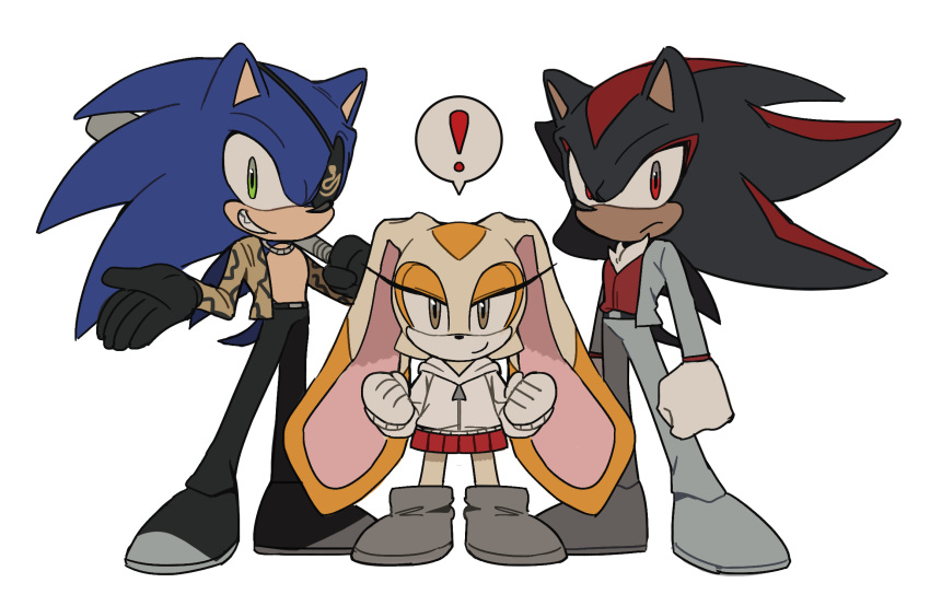 1girl, 2boys, animal_ears, black_gloves, child, clenched_hands, company_connection, cosplay