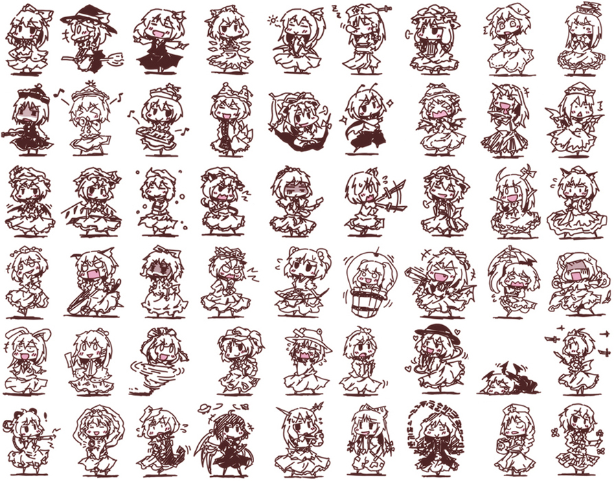 >:), >_<, 0_0, 6+girls, :>, :<, :d, =_=