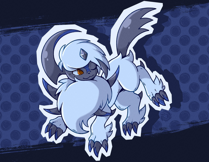 :3, absol, alternate_color, alternate_shiny_pokemon, animal_focus, black_border, blue_background, blue_fur