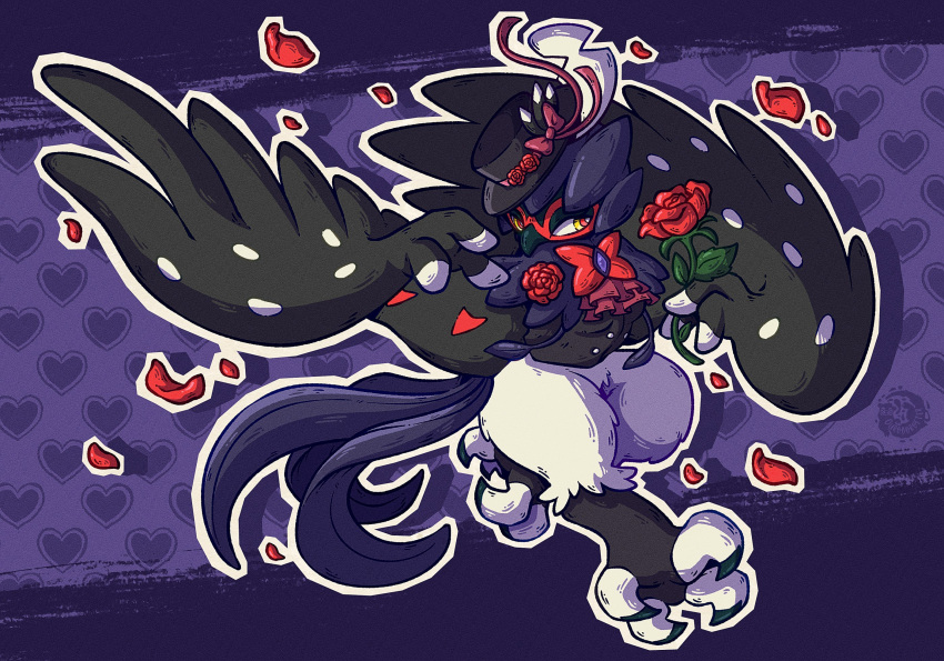 1other, alternate_color, alternate_shiny_pokemon, ascot, beak, bird, black_feathers, black_hat