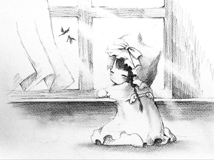 1girl, against_windowsill, animal_ear_headwear, bad_id, bad_twitter_id, bird, blush, braid