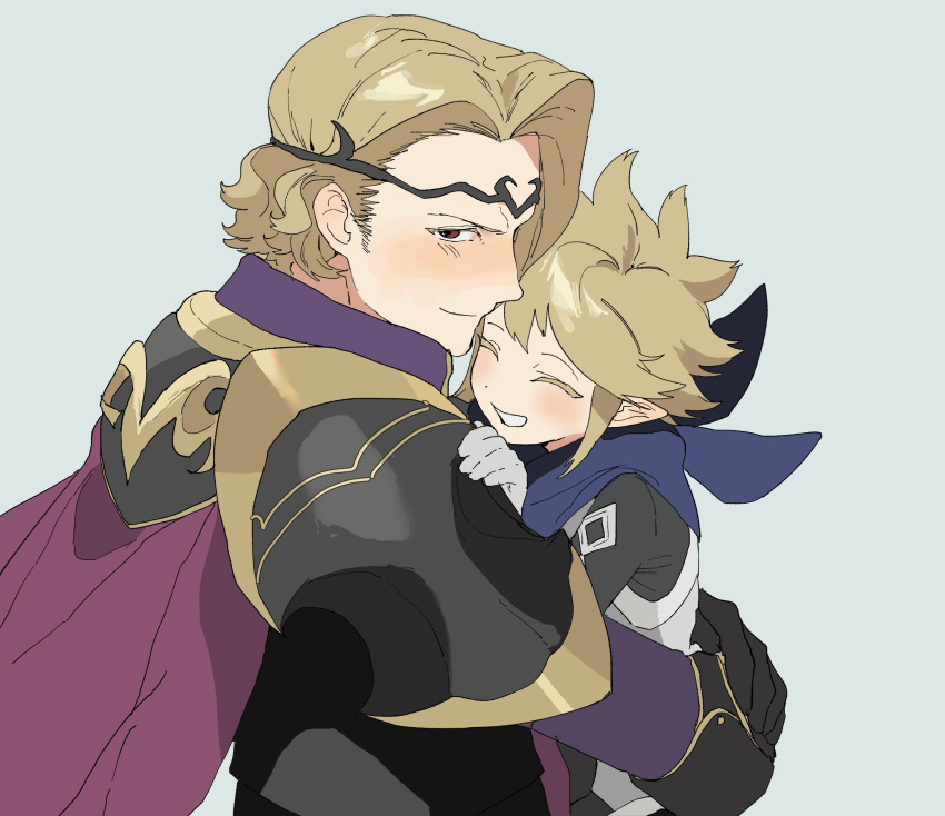 2boys, armor, aziemblemfates, bandana, bandana_around_neck, black_armor, blonde_hair, blue_bandana