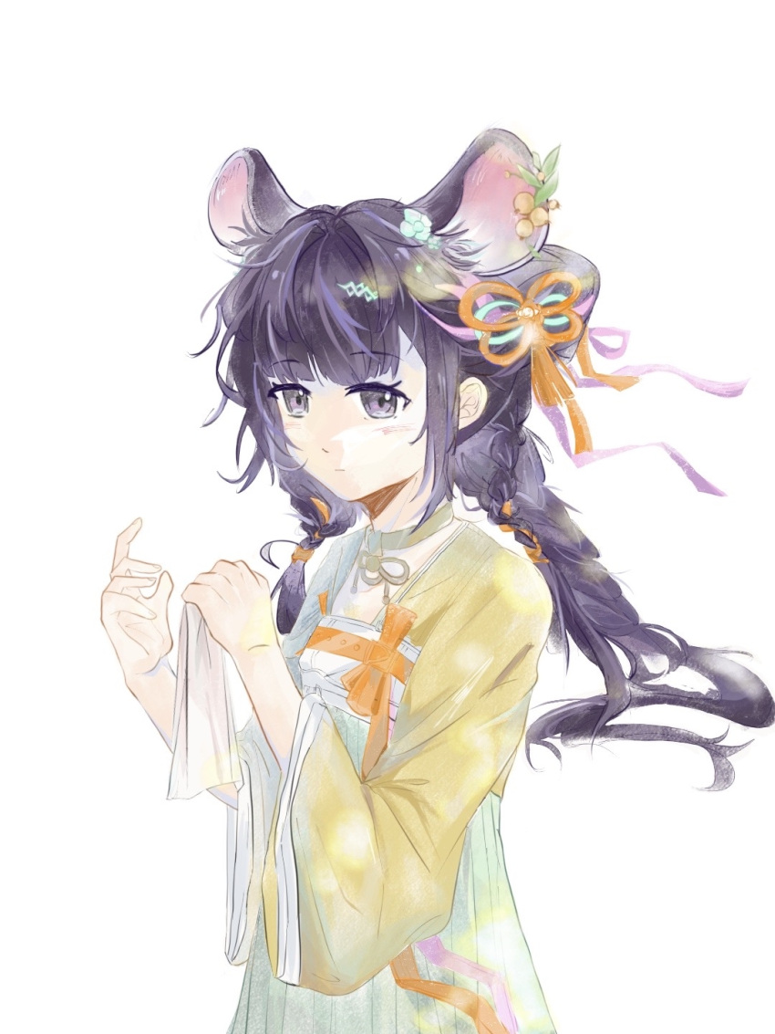 1girl, animal_ears, arknights, braid, chinese_commentary, choker, closed_mouth, commentary_request