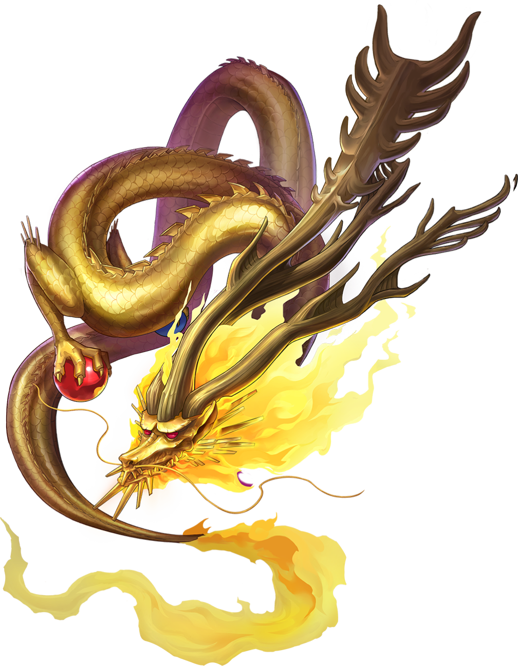 artist_request, demon_(megami_tensei), dragon, eastern_dragon, fire, flame-tipped_tail, gold_scales, golden_dragon
